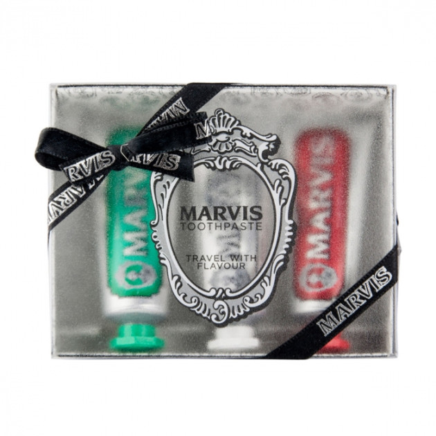 Marvis Toothpaste Travel With Flavour Набір із зубними пастами: Класична Інтенсивна М'ята, Відбілююча, Кориця М'ята
