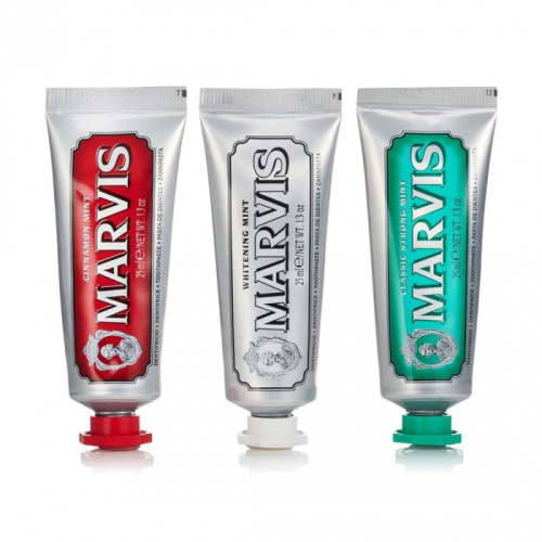 Marvis Toothpaste Travel With Flavour Набір із зубними пастами: Класична Інтенсивна М'ята, Відбілююча, Кориця М'ята