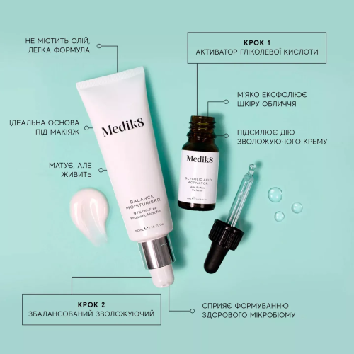 Medik8 Balance Moisturiser with Glycolic Acid Activator 50+10 ml Зволожуючий крем із пробіотиками, АНА і матуючою дією