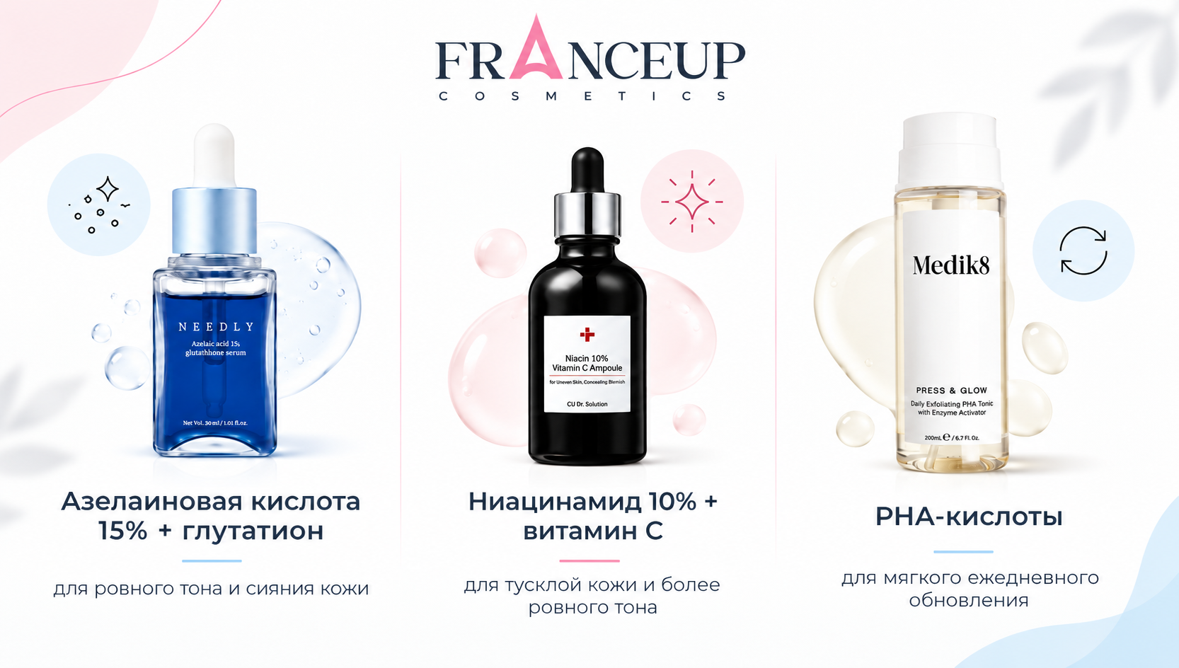 Азелаиновая кислота, ниацинамид, витамин C и PHA-кислоты в уходе за кожей с постакне