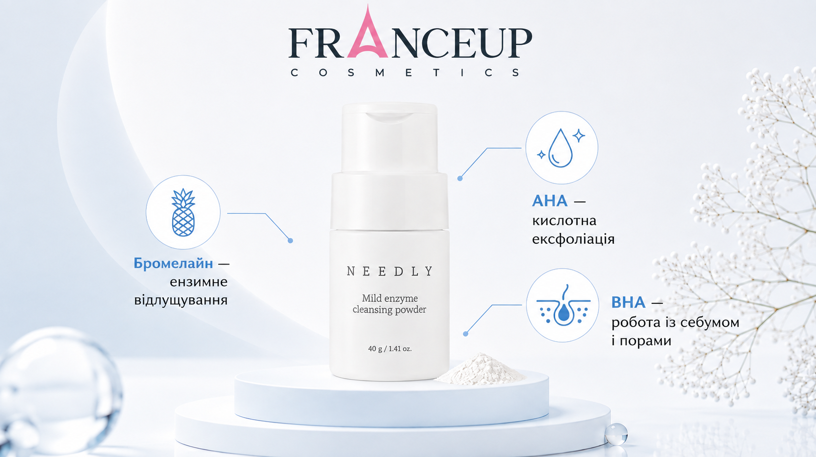Ензимна пудра Needly Mild Enzyme Cleansing Powder для очищення шкіри.