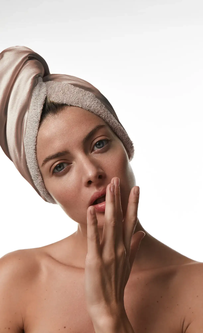 MON MOU Рушник-тюрбан з натуральним шовком бежевий — Фото 2