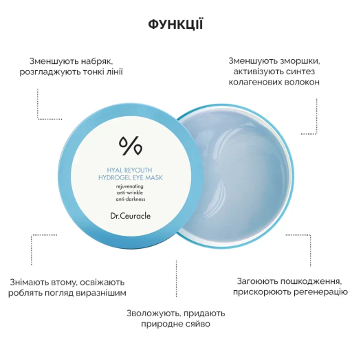 Dr. Ceuracle Hyal Reyouth Hydrogel Eye Mask 60 шт Зволожуючі гідрогелеві патчі — Фото 2